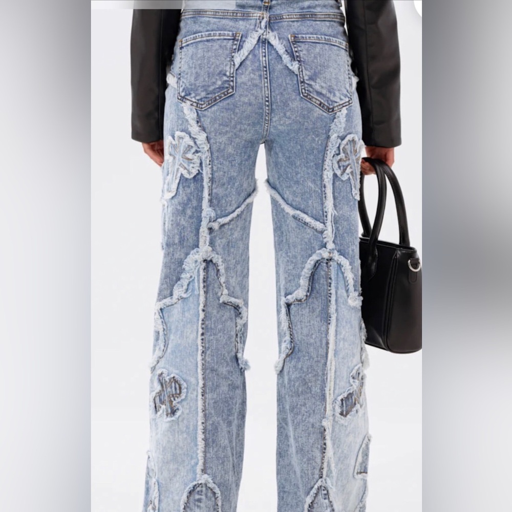 Aphrodite Light Blue Patchwork Flare Jeans - Picture 6 of 13